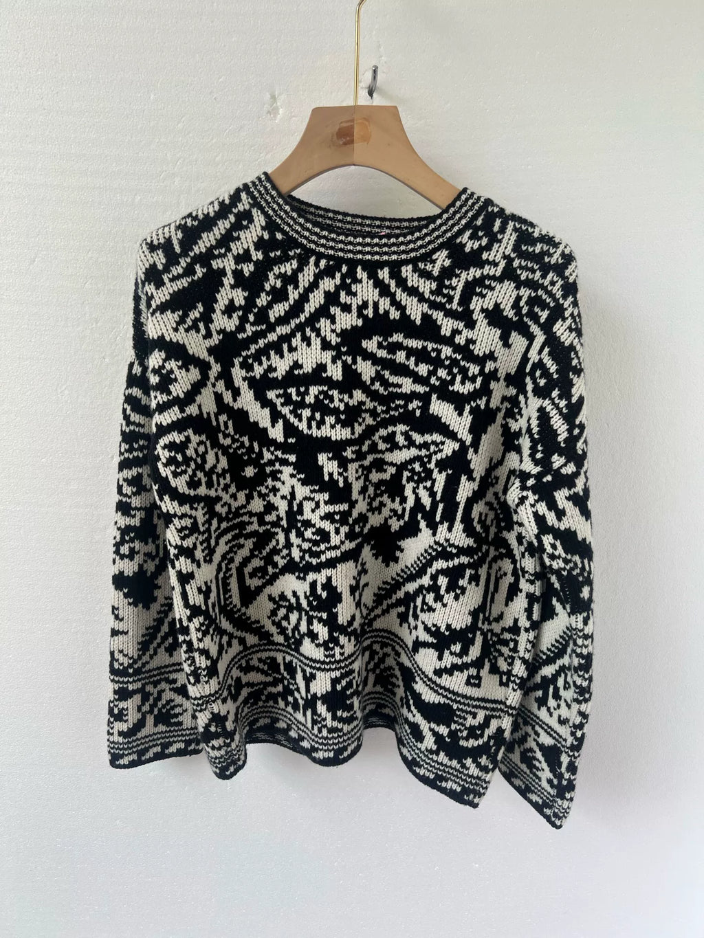 Dior Black Jacquard White Wool Cashmere Knit Sweater