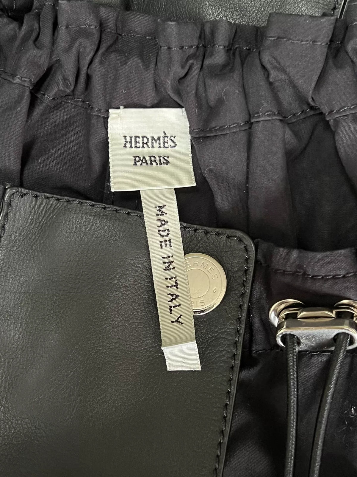 Hermes Pieced Leather Black Panel Runway Drawstring Waist Dress