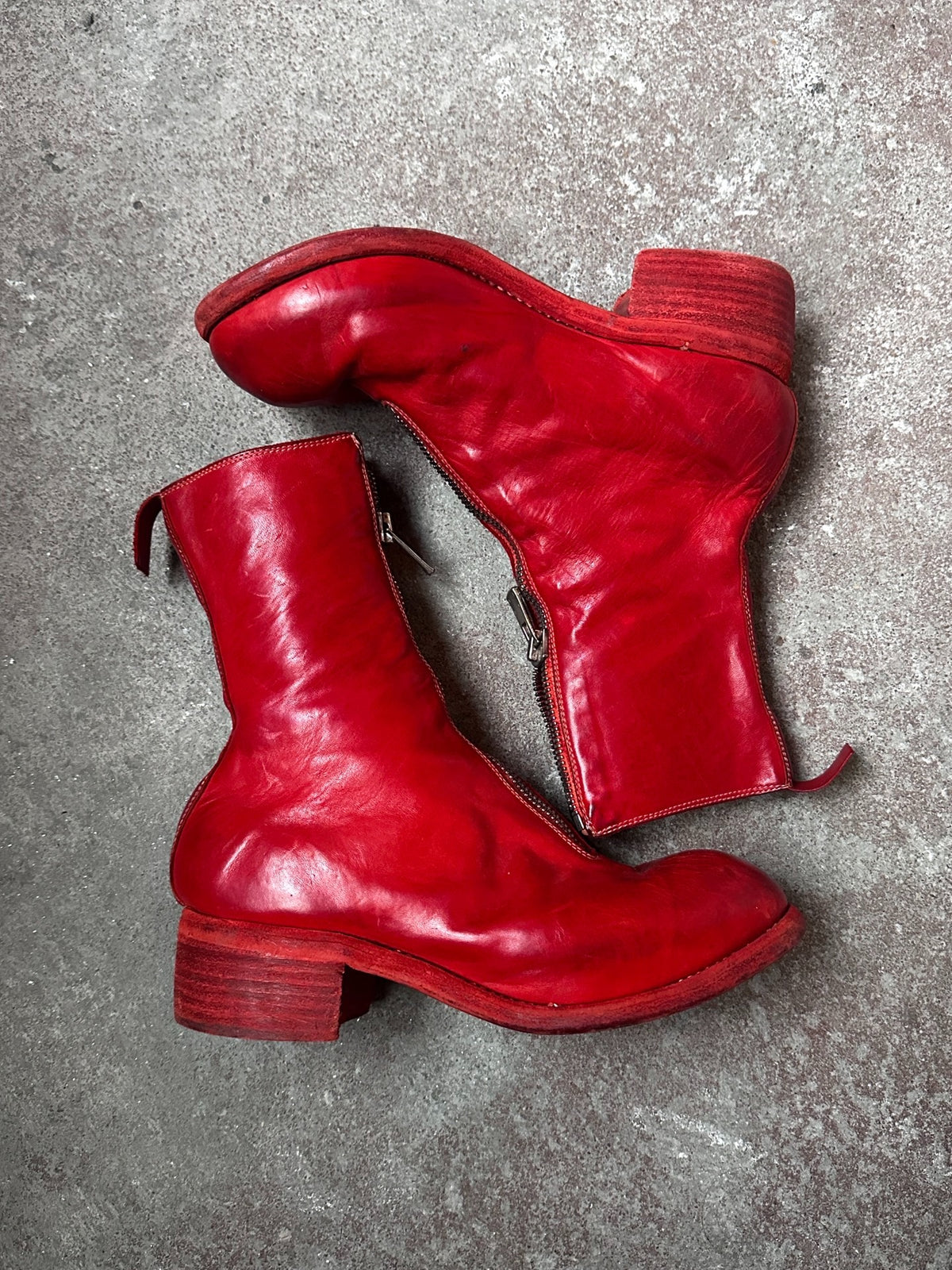 Guidi Zip Red Distressed Boots