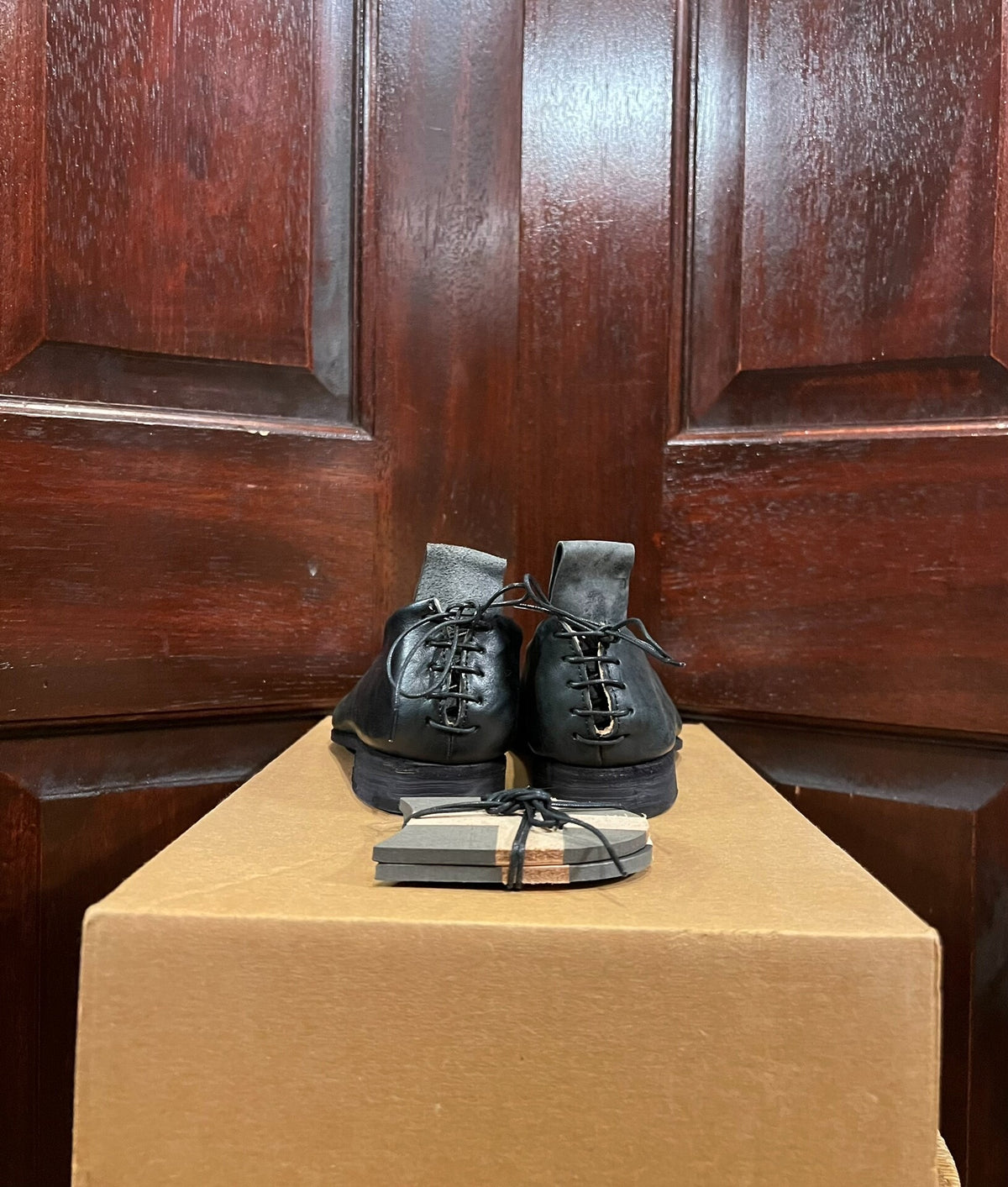 M.A+ Black Back Laced Ballerina Horsehide Flats