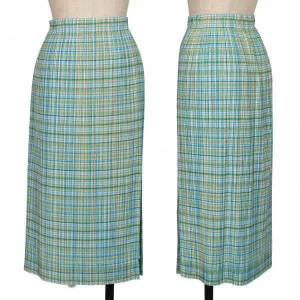 Issey Miyake Vintage Green Plaid Pleated Skirt