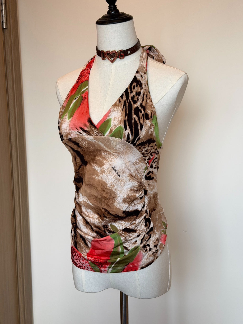 roberto cavalli rare vintage leopard print butterfly orchid print top