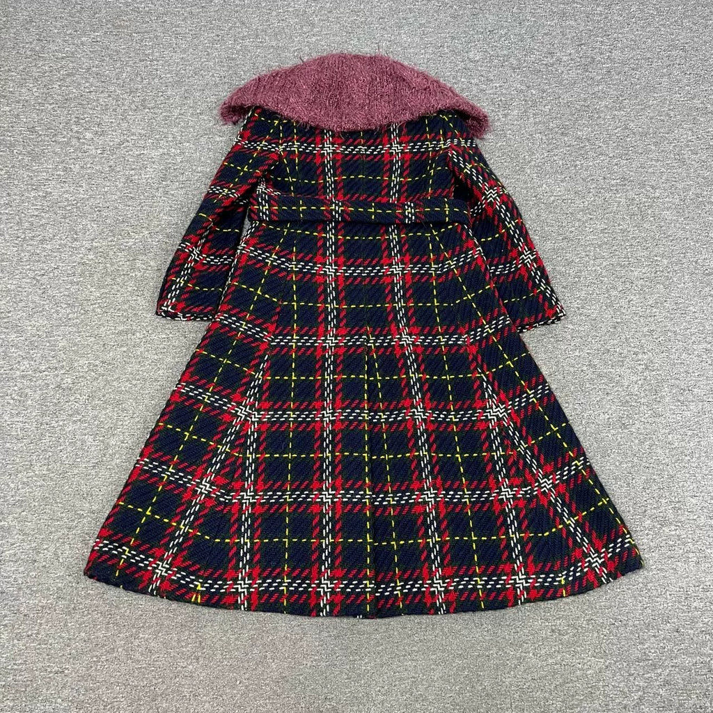Miu Miu Fur Plaid Coat