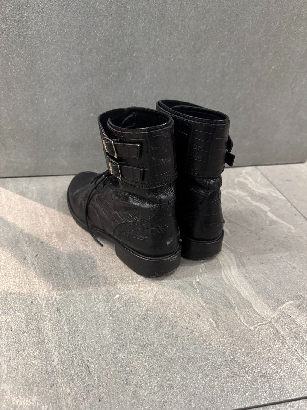 Saint Laurent FW15 Crocodile Skin Combat Boots by Hedi Slimane