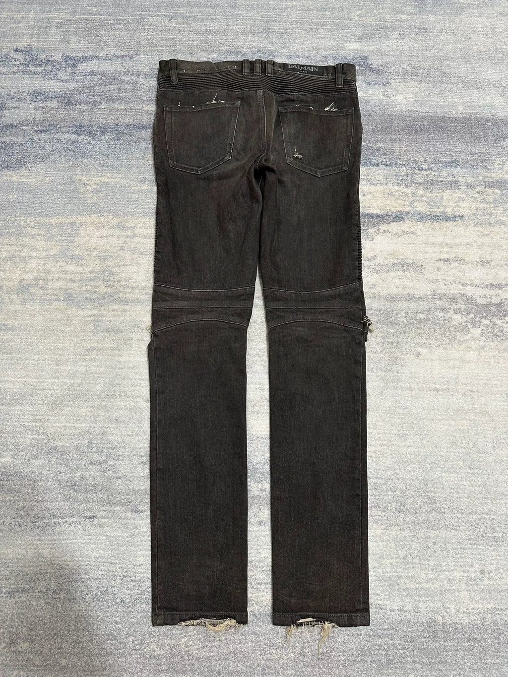 Balmain AW15 Destroyed Motorcycle Distressed Black Zip Jeans