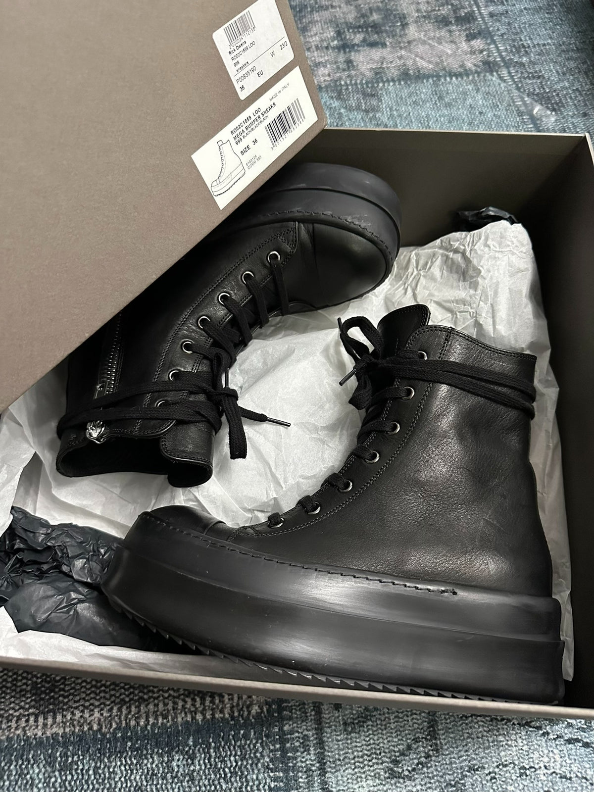 Rick Owens Black High-Top Sneakers