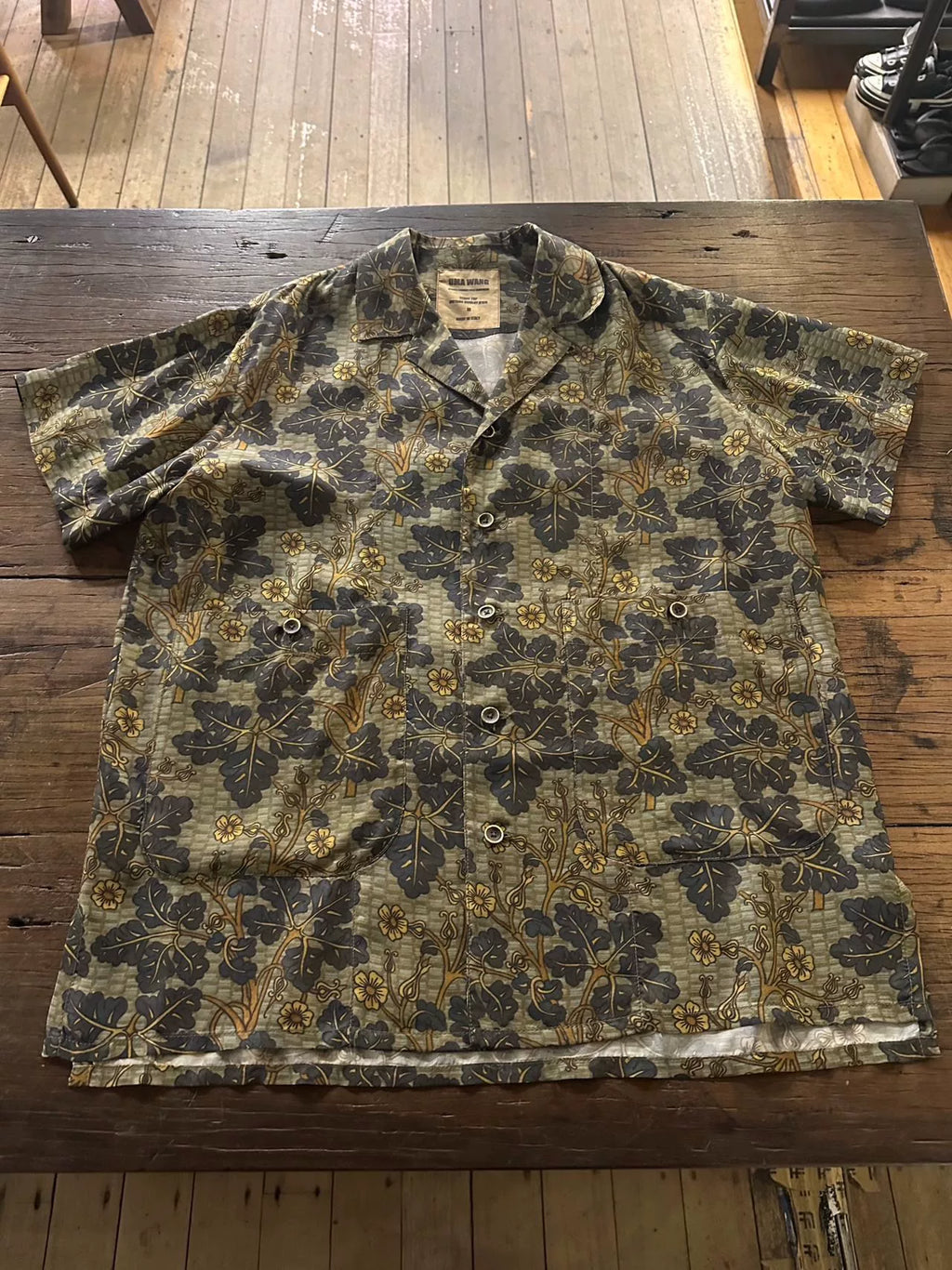Uma Wang SS25 MUSTARD/BLUE Mustard Blue Terry Vine Floral Viscose Cupro Shirt