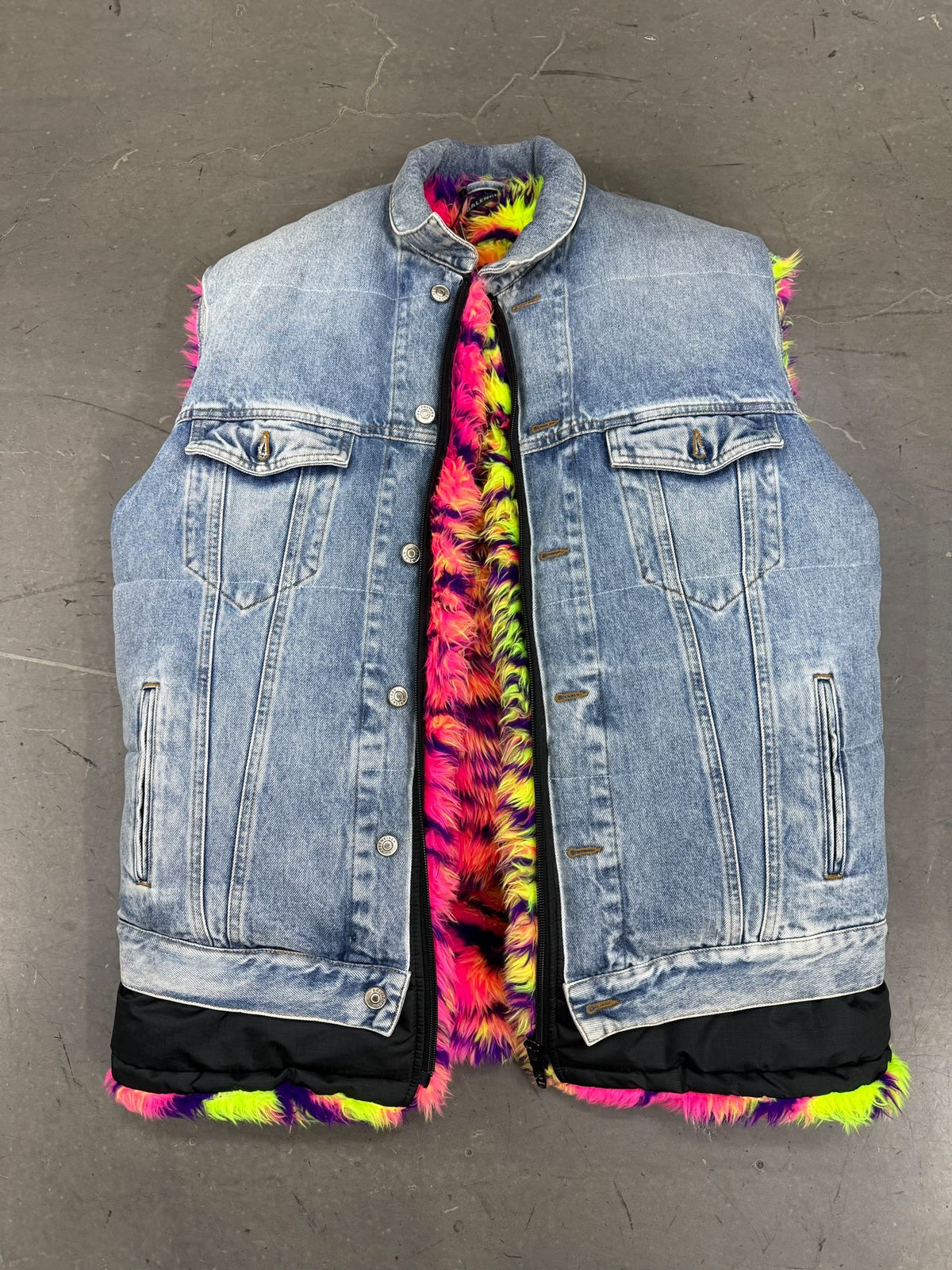 Balenciaga Colorful Fur Denim Vest