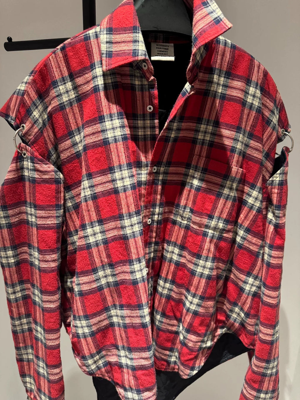 Vetements Red Iron Ring Shoulder Plaid Oversize Jacket