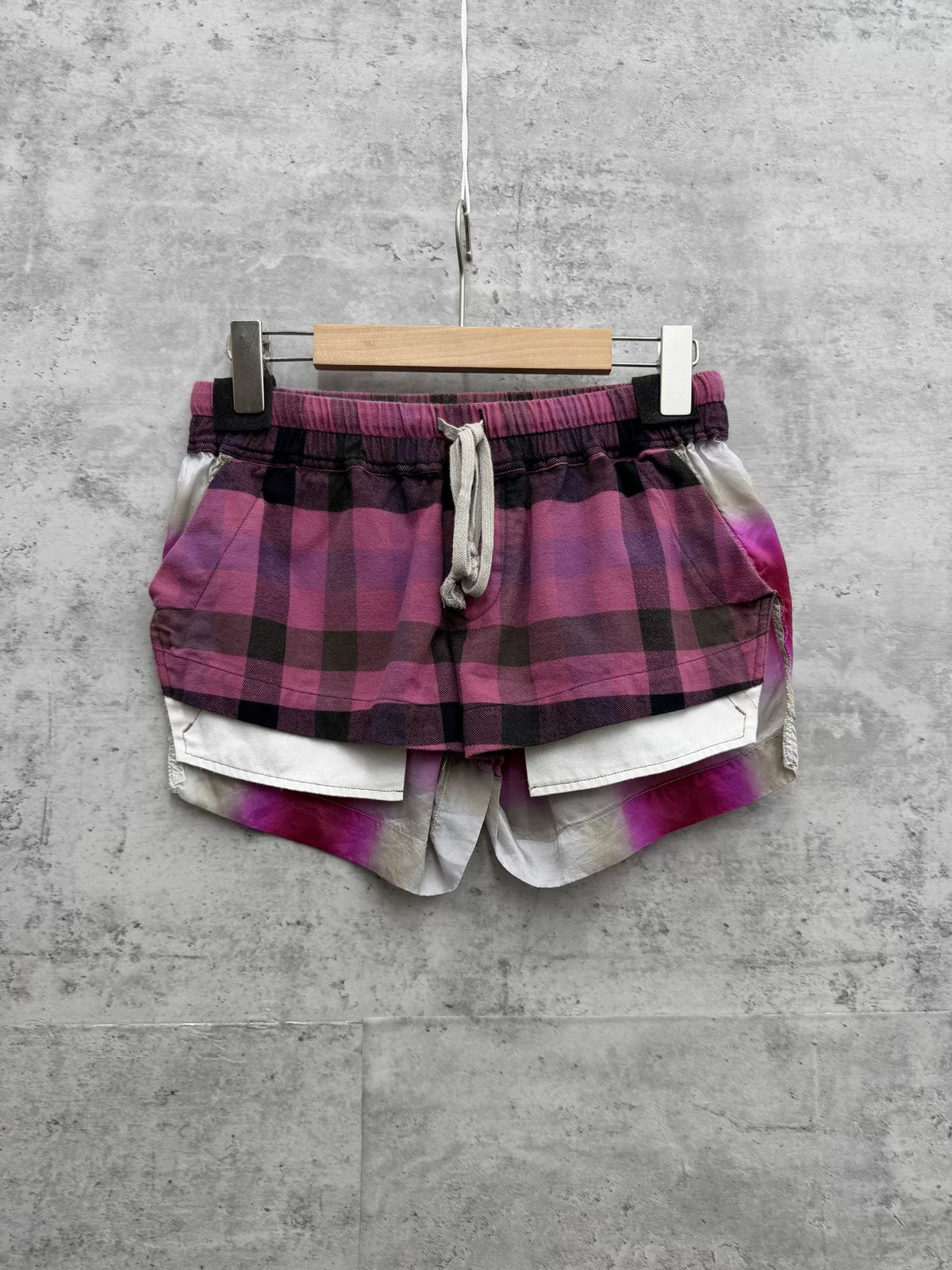 Rick Owens FOG BOXERS Plaid Drawstring Shorts
