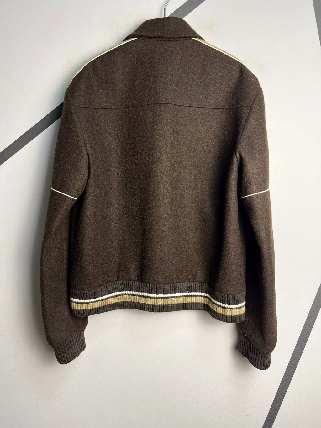 Saint Laurent AW21 Runway Coffee Khaki Color-Block Collared Wool Jacket