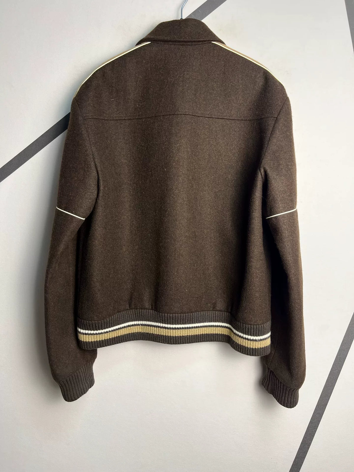 Saint Laurent AW21 Runway Coffee Khaki Color-Block Collared Wool Jacket