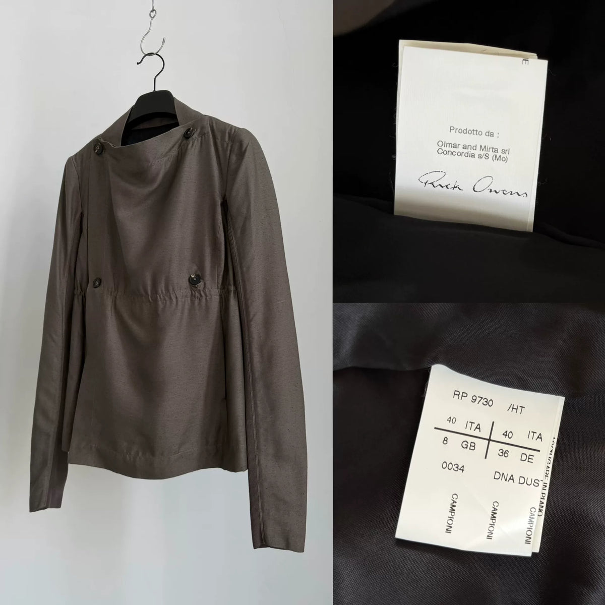 Rick Owens Dusty gray-brown deconstructed lapel jacket