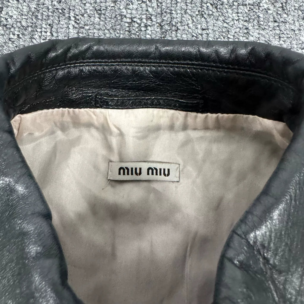Miu Miu silk lining lamb leather shirt-style dress