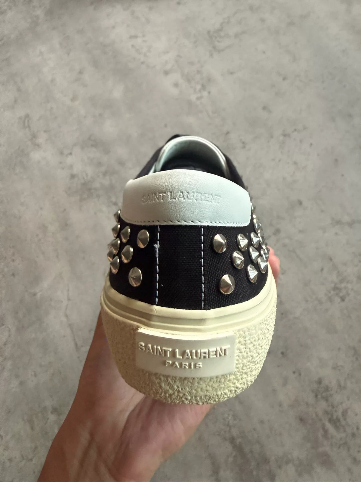 Saint Laurent Paris 15SS Black Studded Canvas Low-Top Sneakers by Hedi Slimane