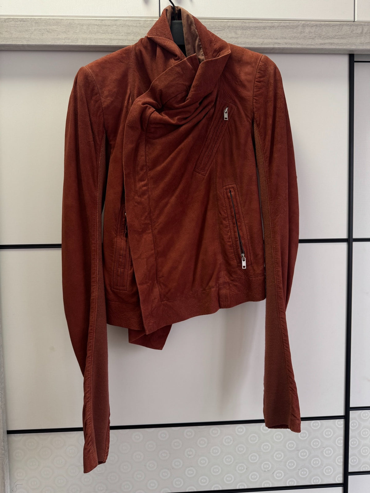 Rick Owens Suede Leather Red Jacket