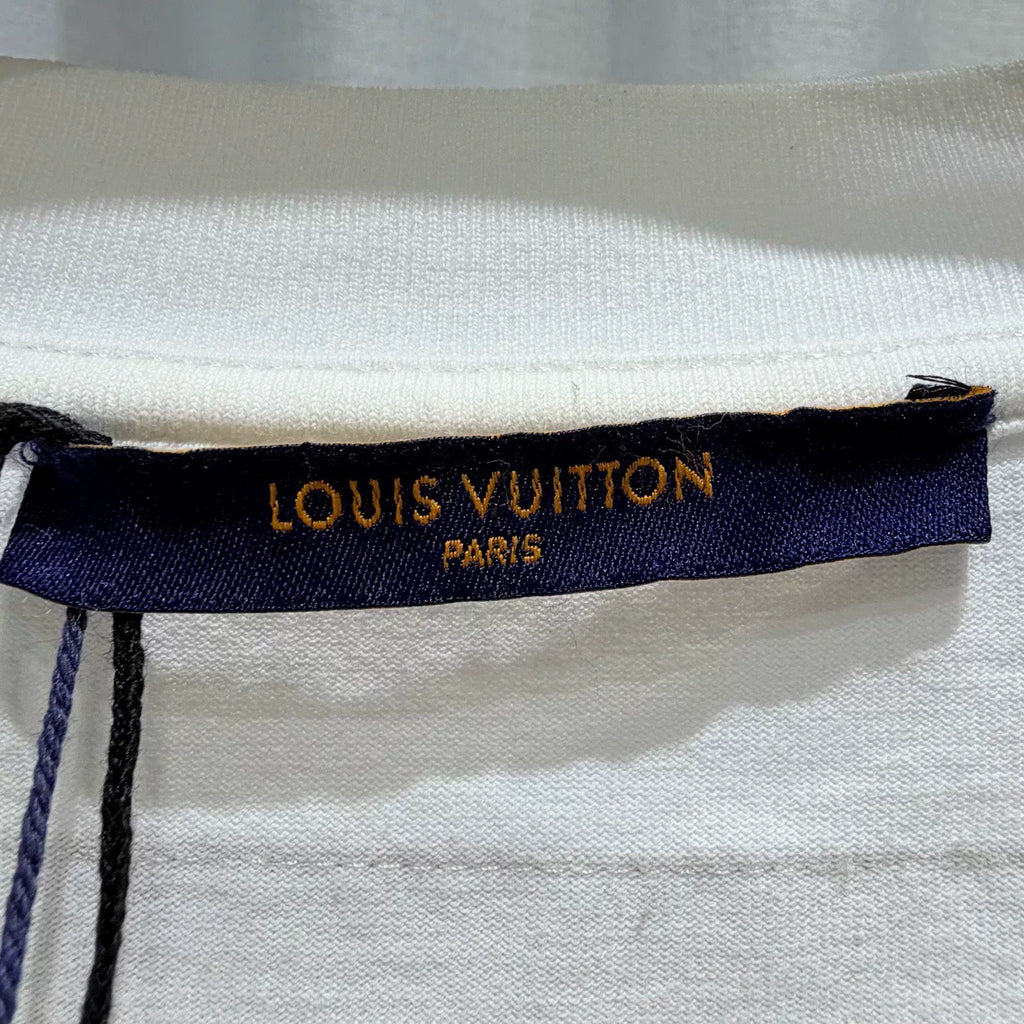 Louis Vuitton Embroidered Logo Cotton White Short Sleeve T-Shirt