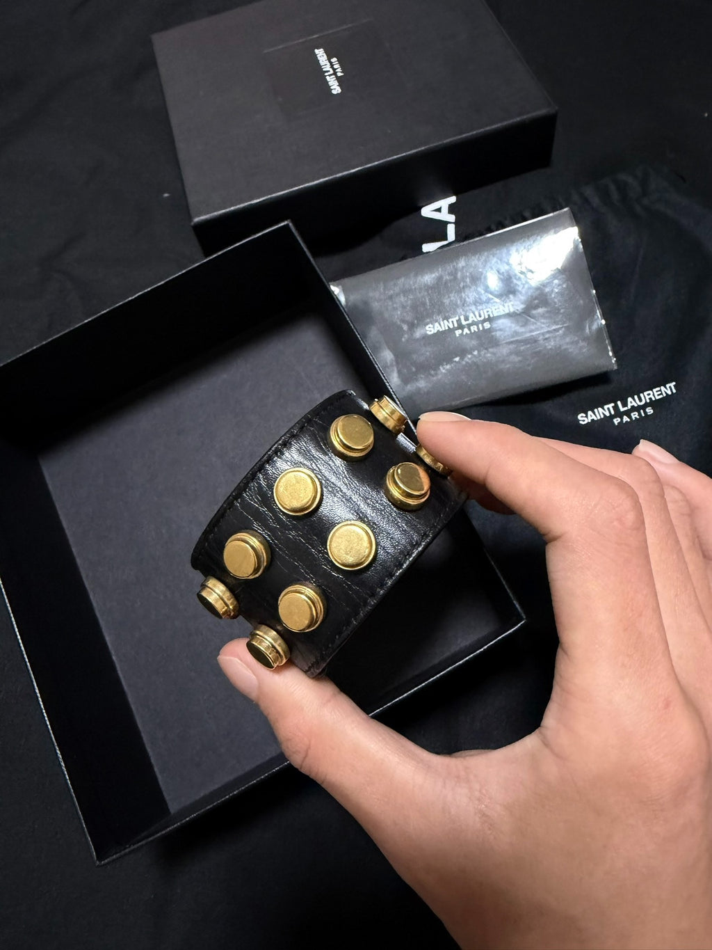 Saint Laurent SS13 Gold Rivet Leather Bracelet by Hedi Slimane