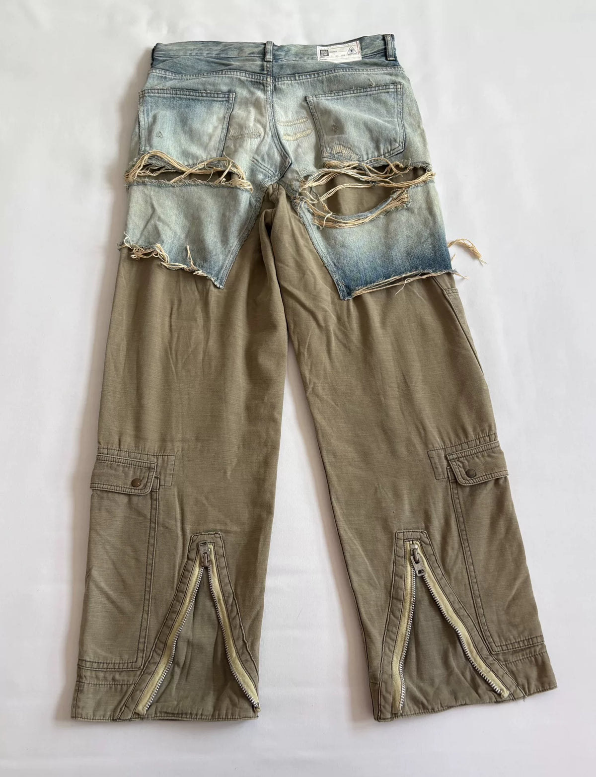 MIHARA YASUHIRO Black Cyber Polka Dot Panel Distressed Denim Cargo Trousers