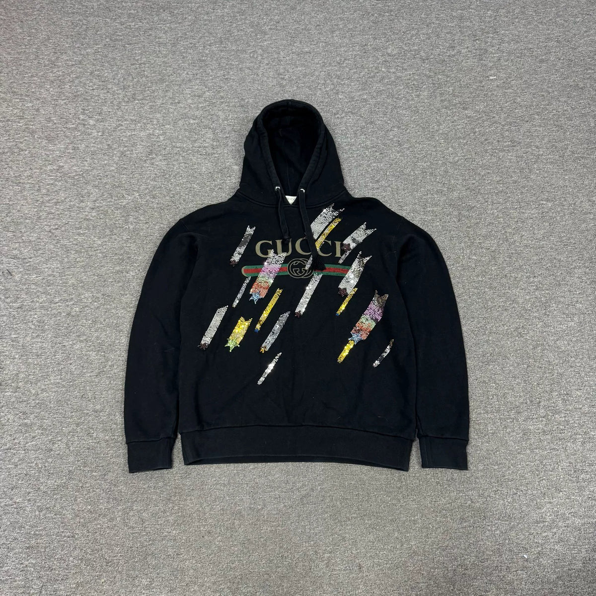 Gucci black hoodie with colorful lightning print