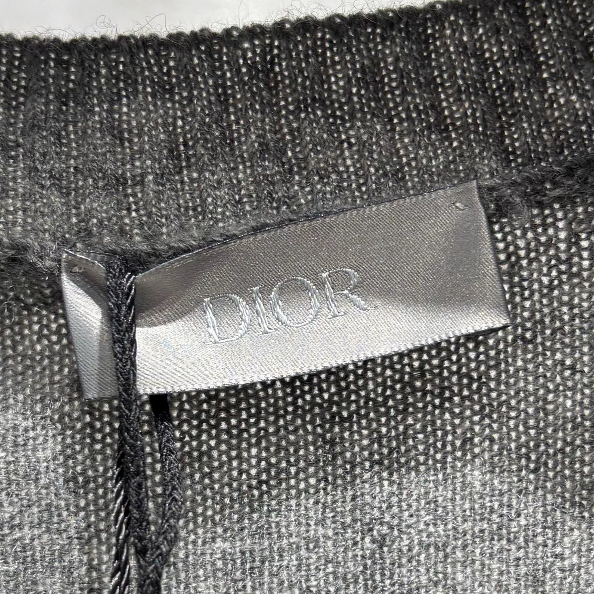 Dior Dark Grey CD Letter Embroidered Logo Ribbed Collar Cashmere Sweater