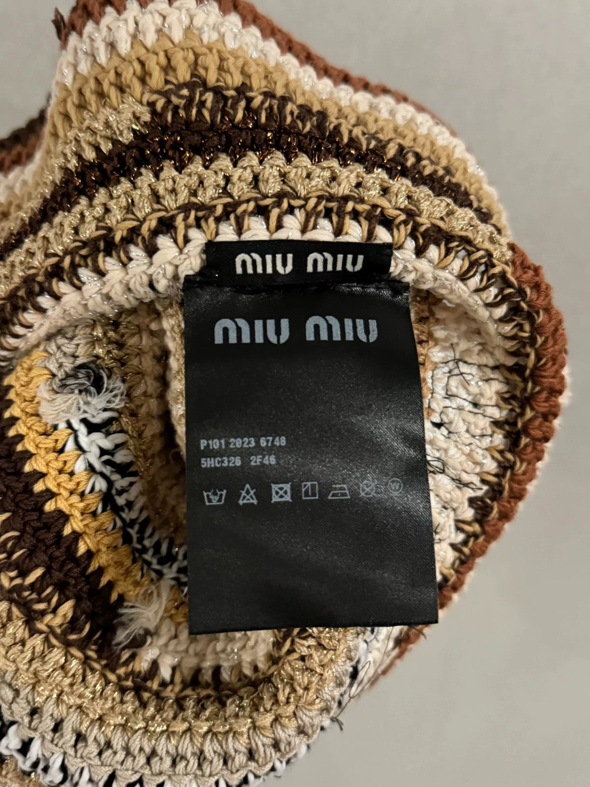 Miumiu Gold Woven Bucket Hat