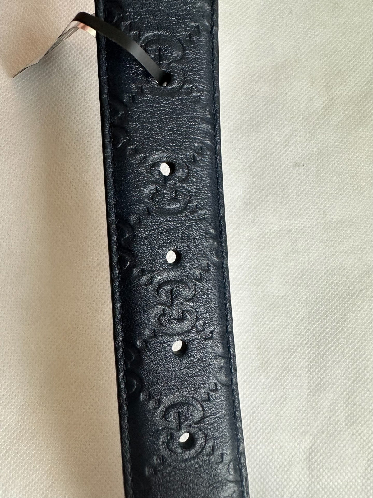 Gucci Black GG Monogram Silver Square Buckle Belt