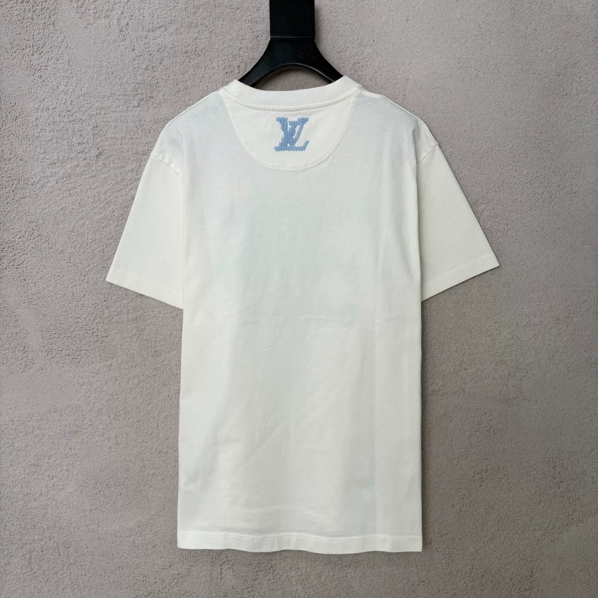 Louis Vuitton LV new embroidered logo blue slogan short-sleeve shirt