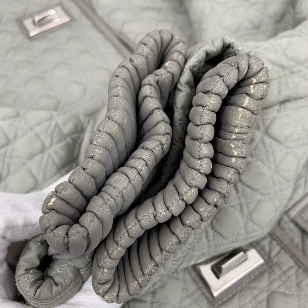 Dior Grey Diamond Quilted Hooded Fur Collar Silver Button Cotton Jacket
