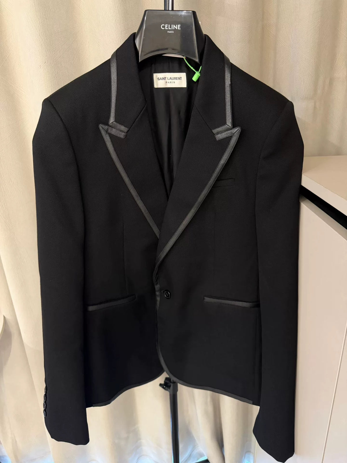 Saint Laurent FW19 Black Lambskin Trimmed Peak-Lapel Wool Smoking Jacket