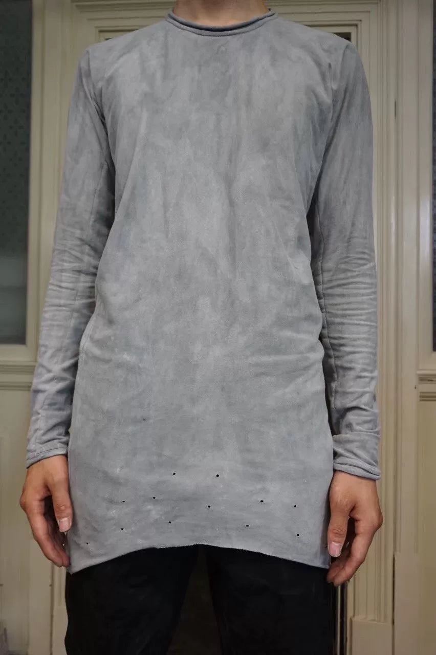 Layer-0 Dirty White Arc-Shaped Hole Long Sleeve Top
