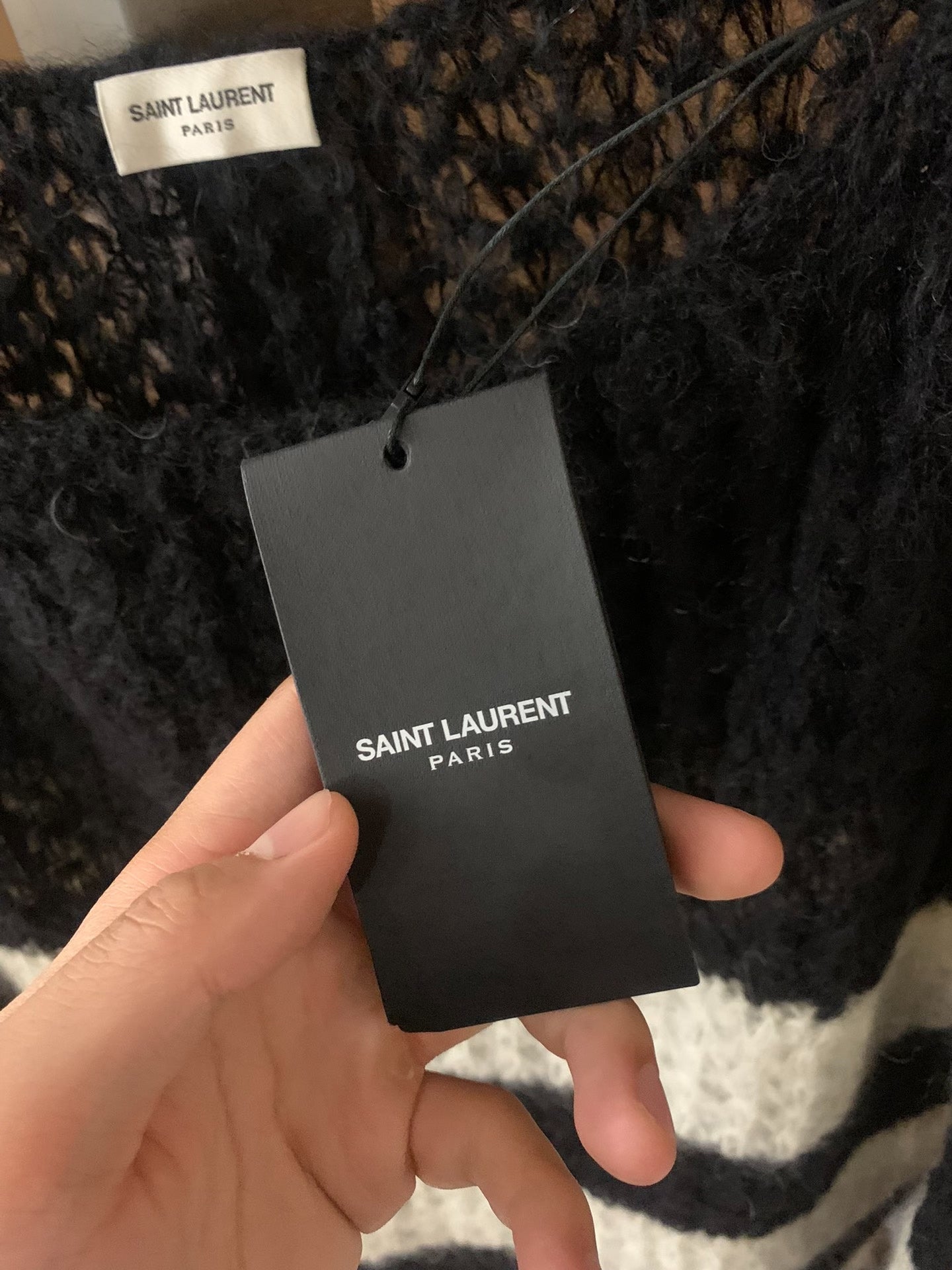 Saint Laurent 13FW Mohair Black White Striped Sweater