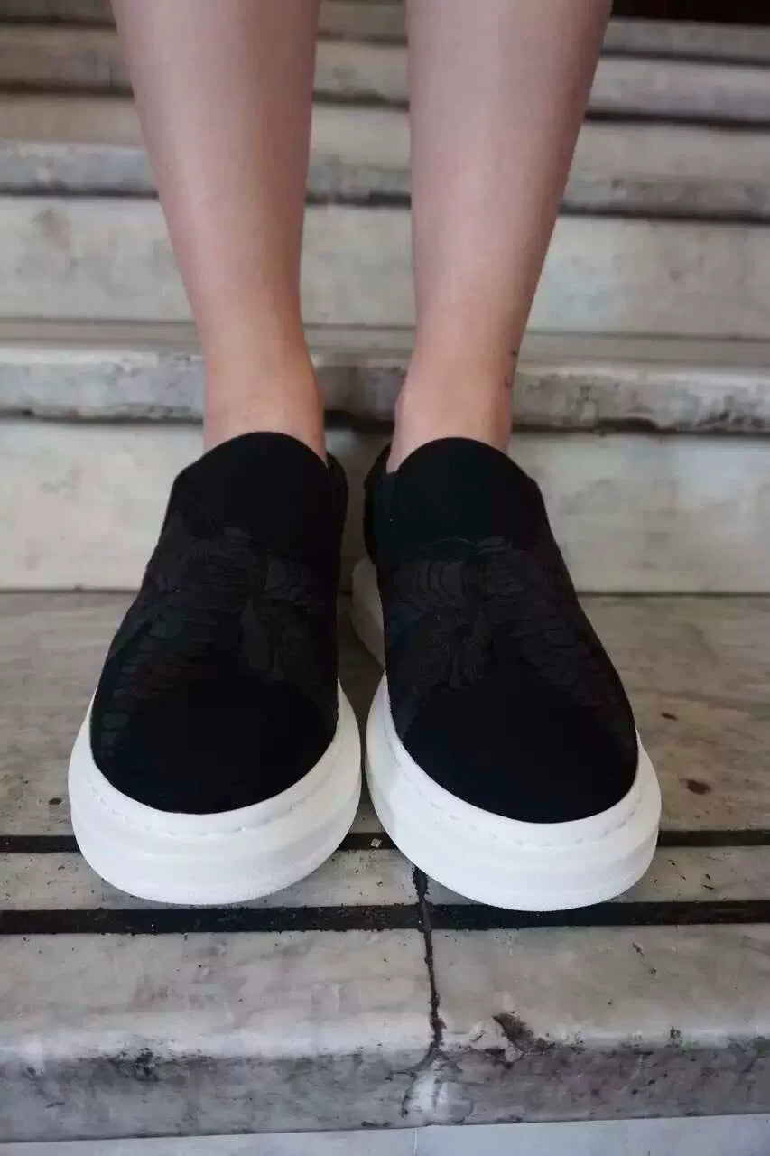 Alexander McQueen FW16 Black Embroidered Moth Platform Sneakers