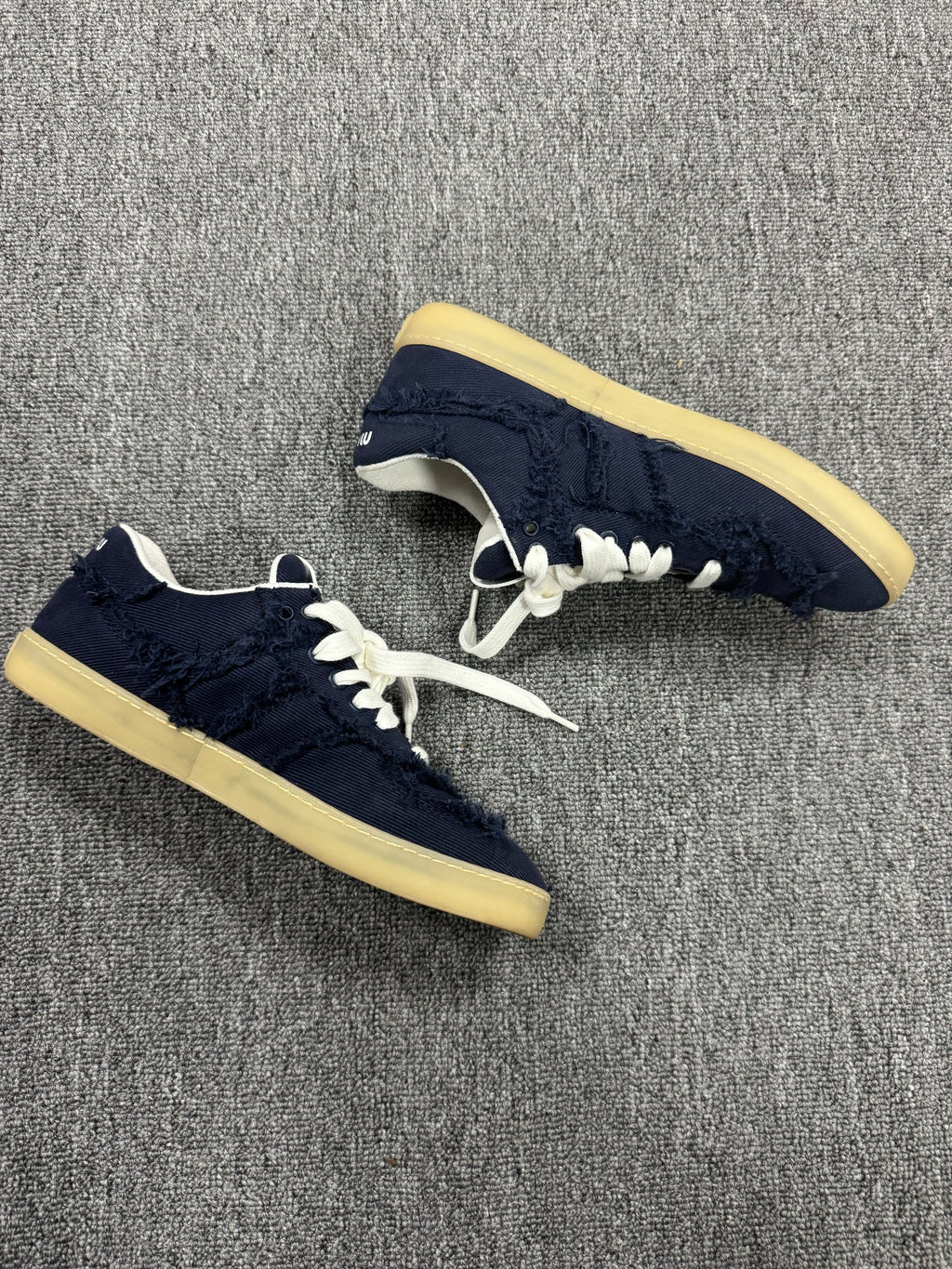 Miu Miu Blue Distressed Canvas Low-Top Sneakers