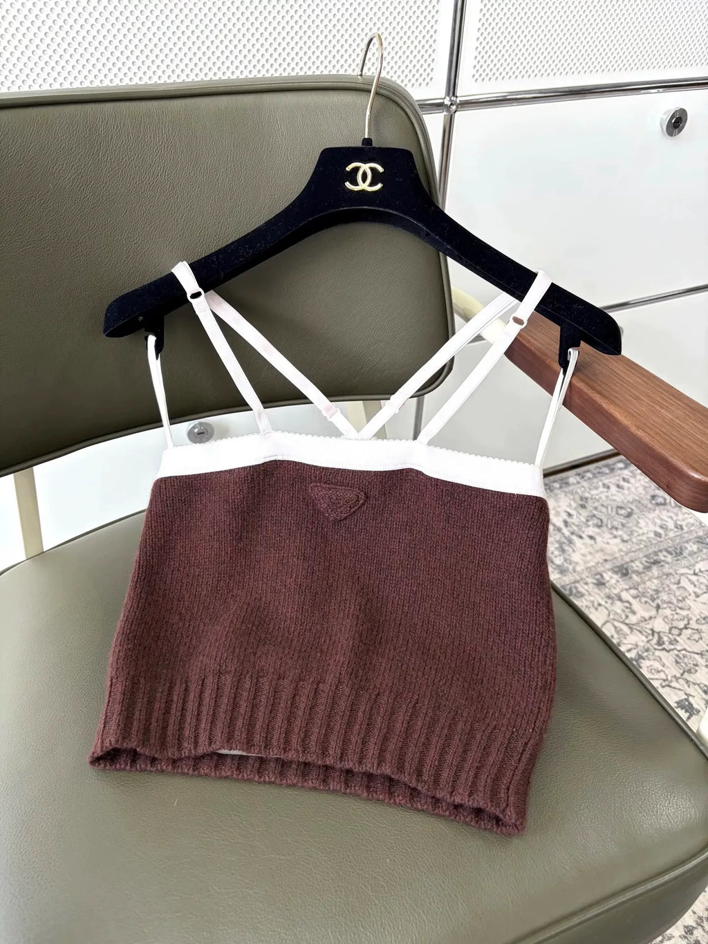 Prada Dark Brown Triangle Logo Wool Cashmere Vest
