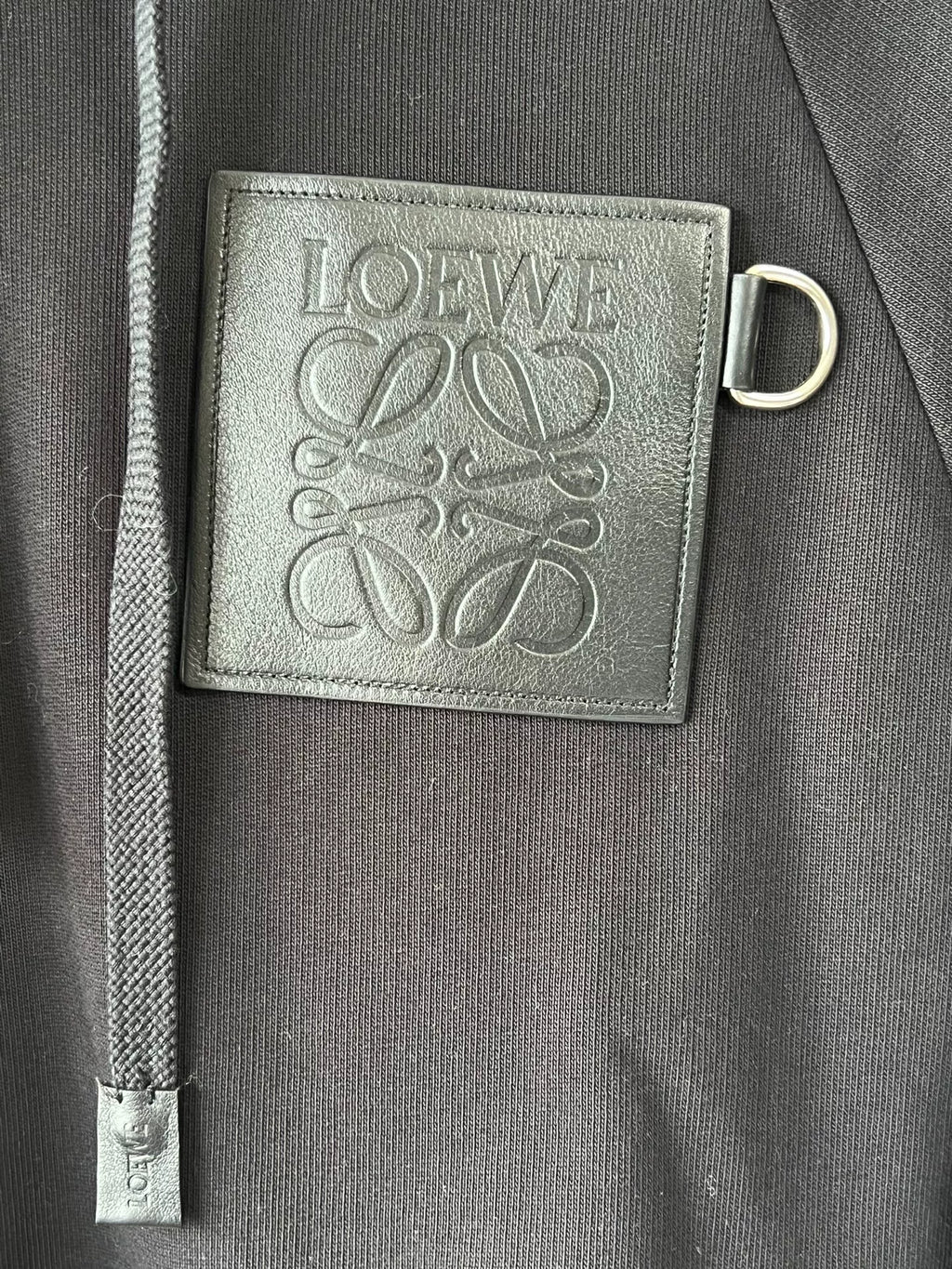 Loewe Leather Logo Cropped Black Hoodie