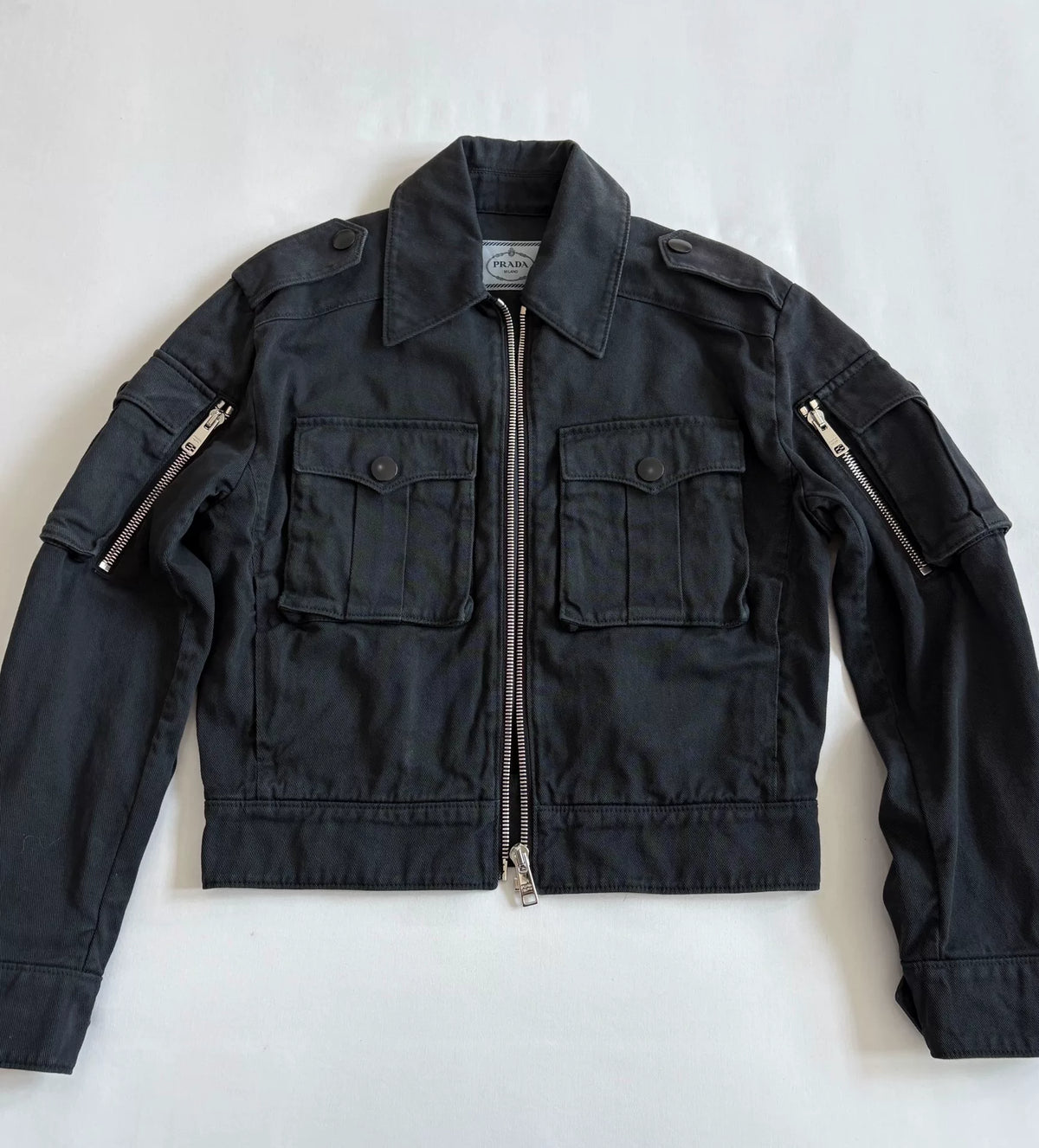 Prada Black Multi-Pocket Zip-Up Workwear Jacket