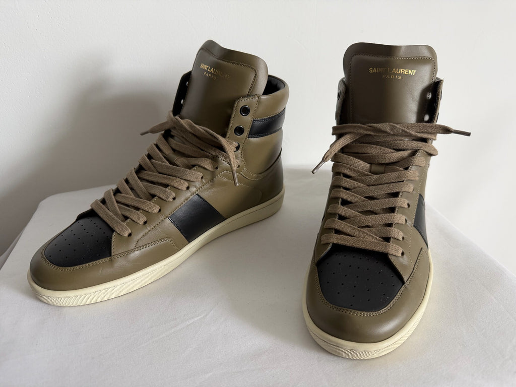 Saint Laurent Paris SL10H Black Olive Green high top Sneakers
