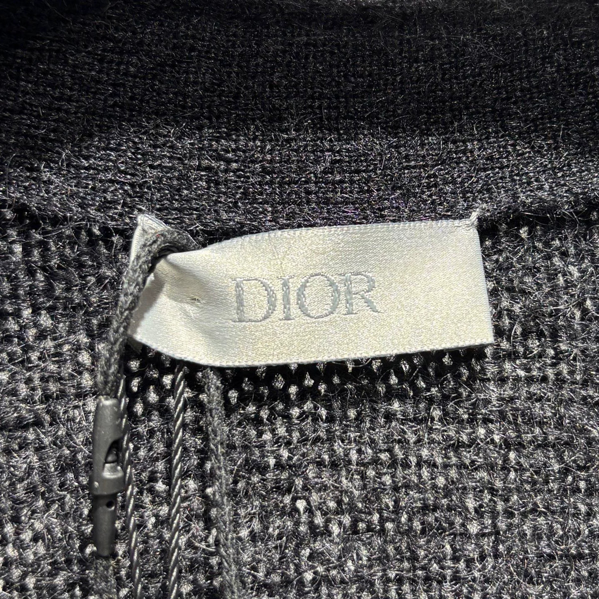 Dior Black Mohair Nylon Wool Blend Lettered Embroidered Button-Front V-Neck Cardigan