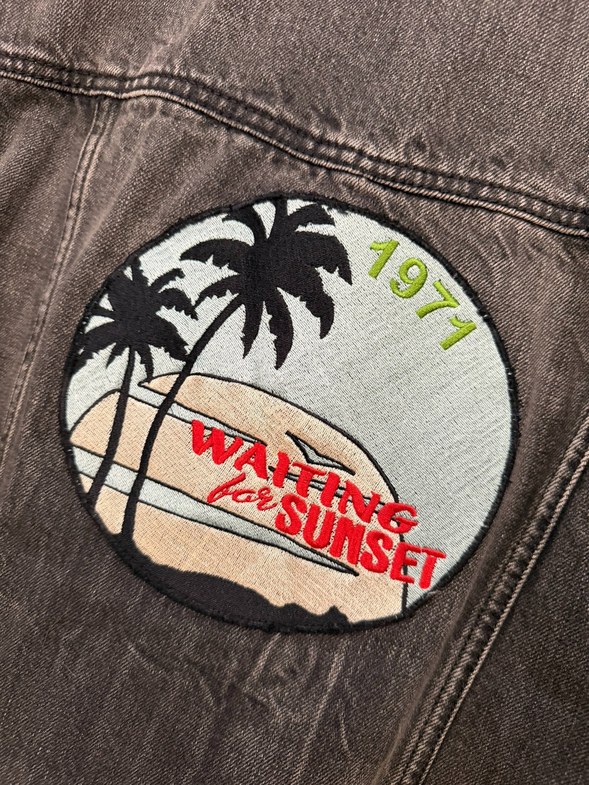 Saint Laurent SS17 Black Palm Tree Embroidered Washed Denim Jacket