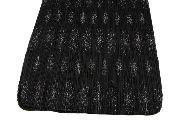 Issey Miyake Vintage Black Embroidered Flower Pleated Skirt