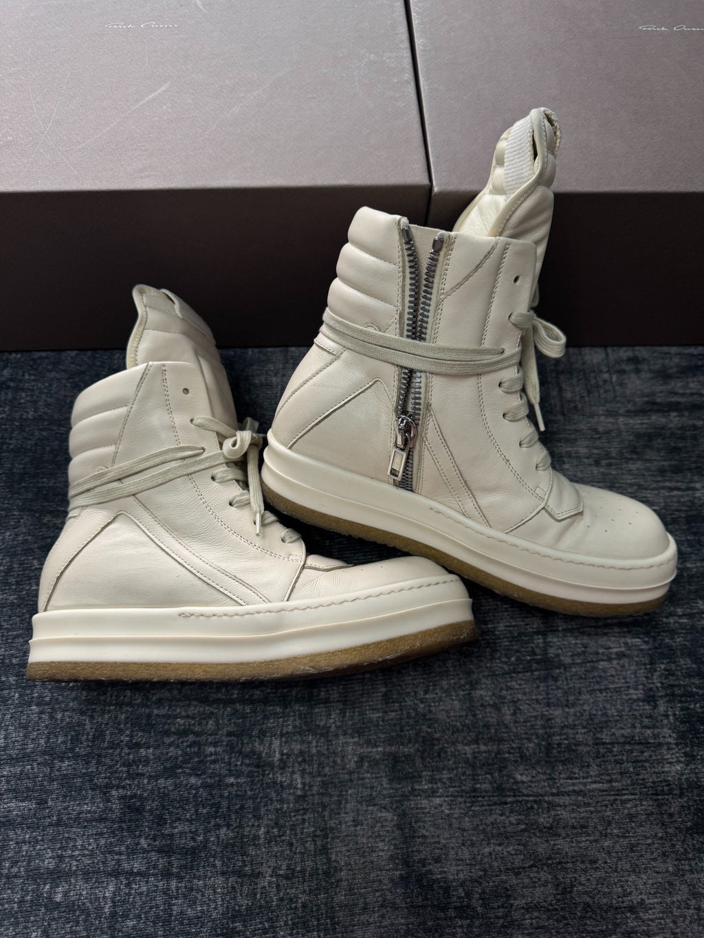 Rick Owens Inverted-Triangle White Gum-Sole Sneakers