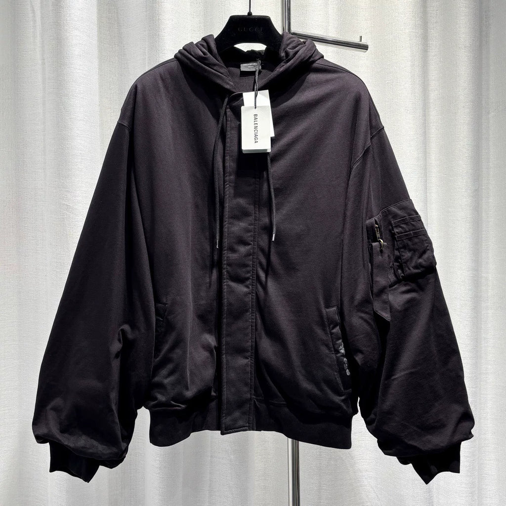 Balenciaga Navy Blue Double B Spray Paint Print Combed Cotton Jacket