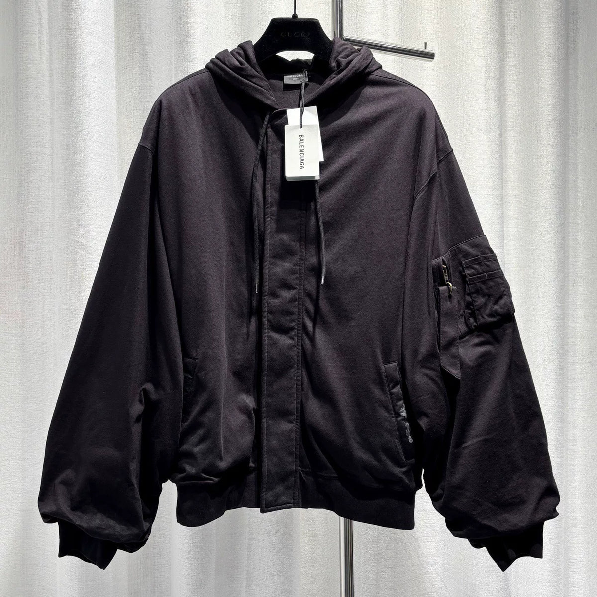 Balenciaga Navy Blue Double B Spray Paint Print Combed Cotton Jacket