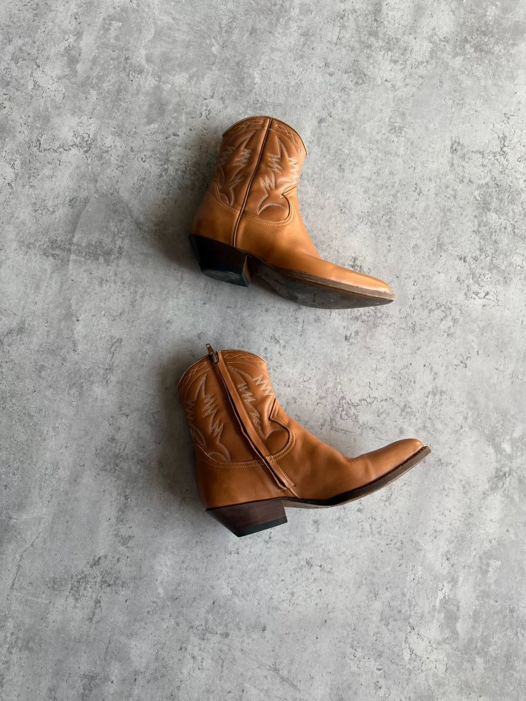 Saint Laurent Paris SS15 Caramel Brown Lightning Embroidered Boots by Hedi Slimane