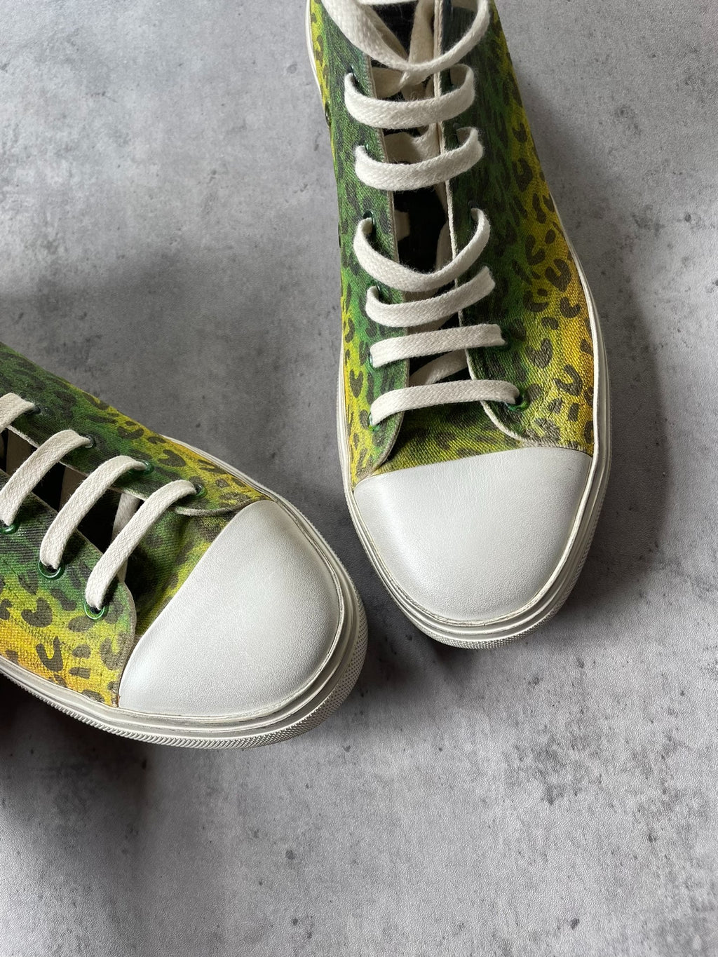 Saint Laurent Malibu Gradient Leopard Zebra Distressed High-Top Canvas Sneakers