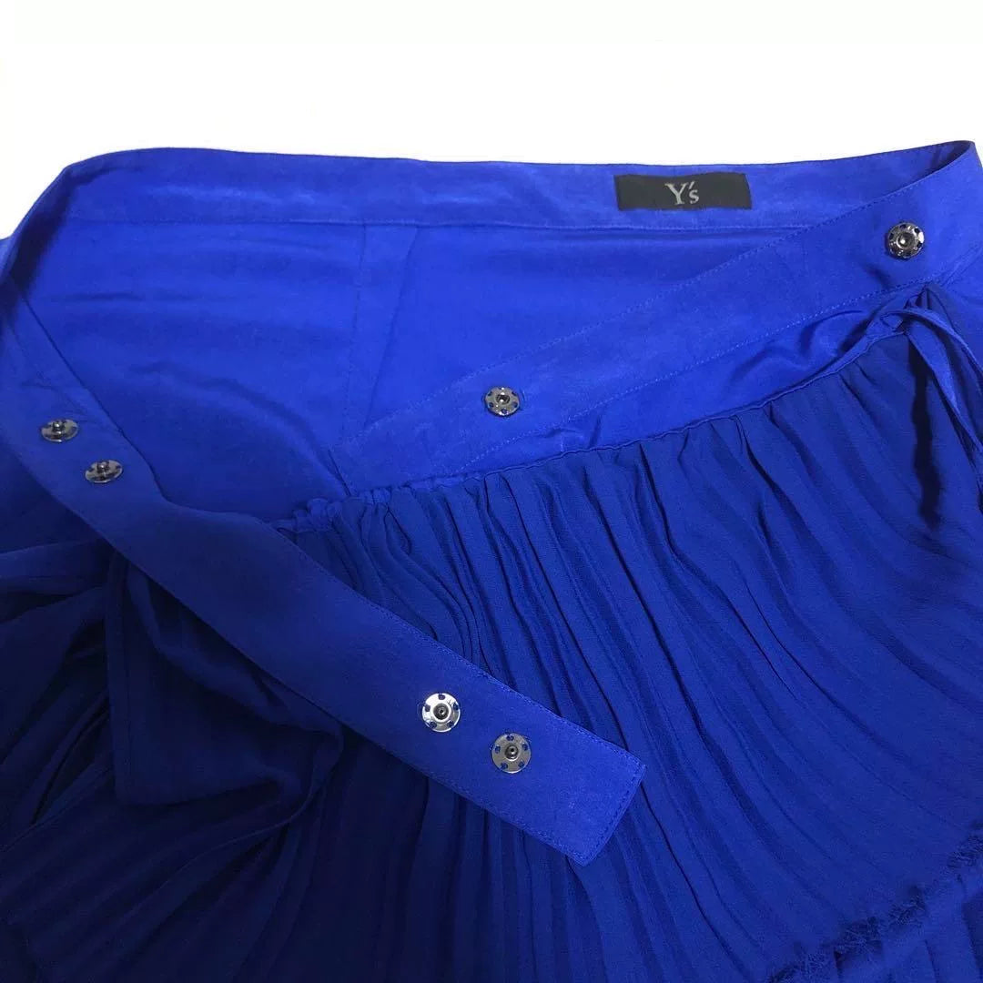 Y's Yohji Yamamoto SS22 Blue Pleated Patchwork Skirt