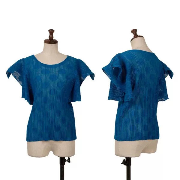 Issey Miyake Vintage Blue Polka Dot Pleated Top