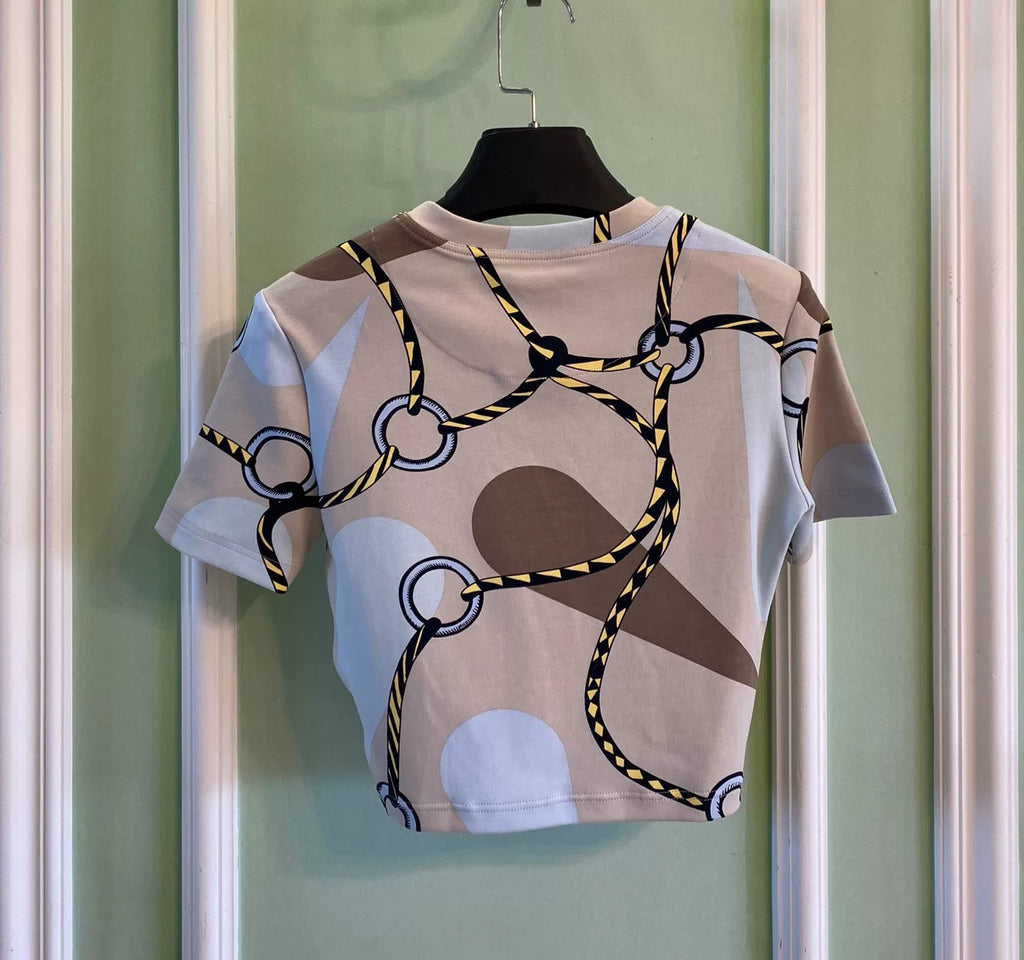 Hermes Chain Print Short Sleeve Cotton T-Shirt