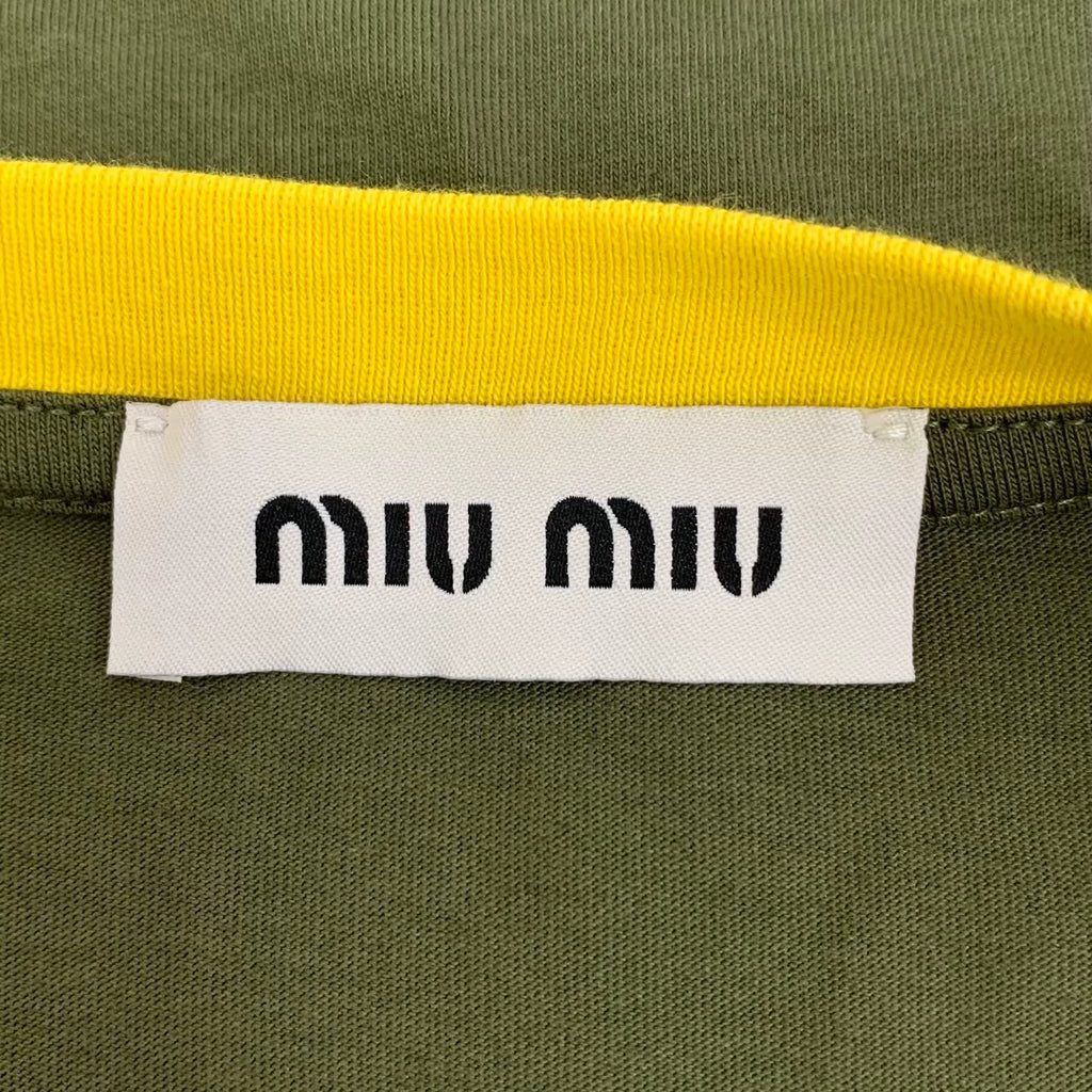 Miu Miu Olive Logo Letter Embroidered Cotton Crew Neck Short Sleeve Top